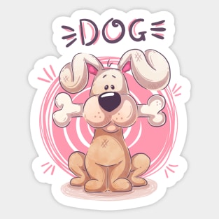 dog holding bone cartoon Sticker